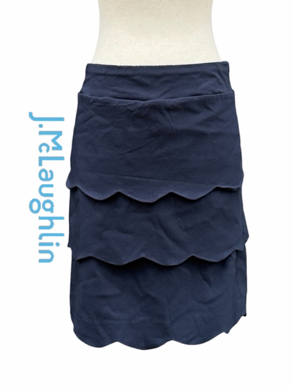 J. McLaughlin Navy Layered Scallop-Tier Skirt Pull On Style Stretchy 6